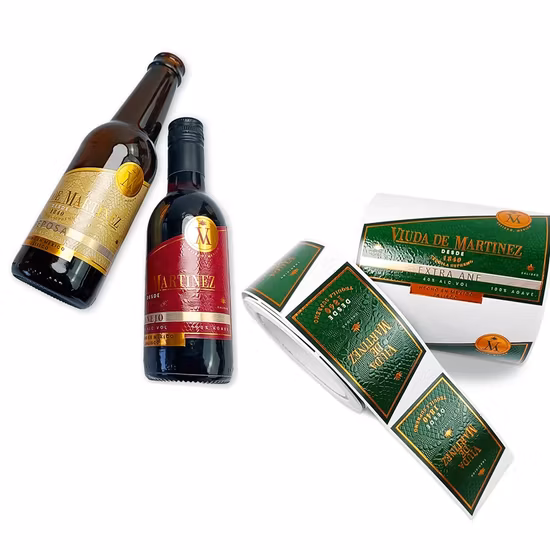 Custom Varnished Embossed Waterproof Personalized Textured Sticker Red Wine Liquor Adhesive Bottle Package Printing Label